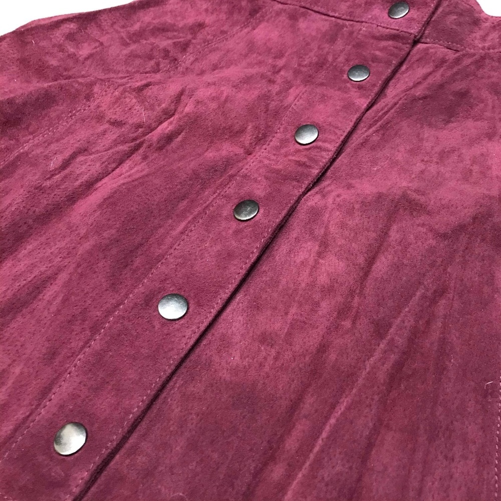 SUEDE BUTTON DOWN SKIRT Burgandy - Picture 4 of 5
